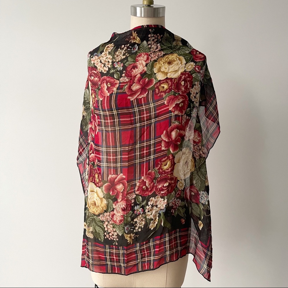 Vintage Ralph Lauren Silk Chiffon Scarf Square Red - Picture 2 of 8